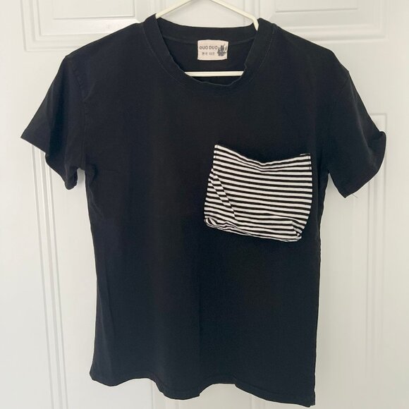 Black T-Shirt with Stripe Pocket - Picture 1 of 2